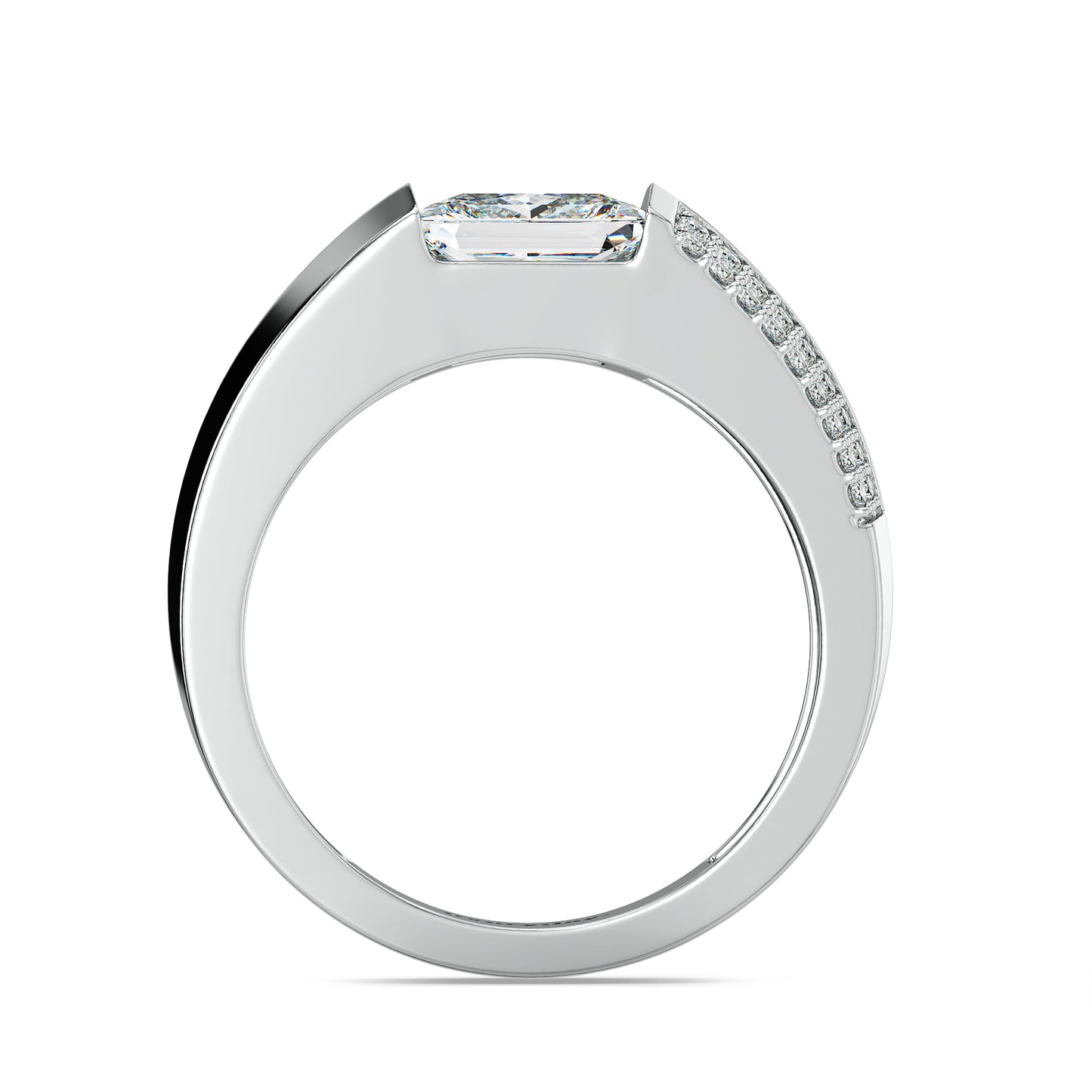 OLIVER PRINCESS CUT LAB GROWN DIAMOND SOLITAIRE WEDDING RING WITH STUDDED DIAMONDS, GOLD