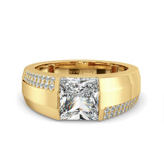 OLIVER PRINCESS CUT LAB GROWN DIAMOND SOLITAIRE WEDDING RING WITH STUDDED DIAMONDS, GOLD