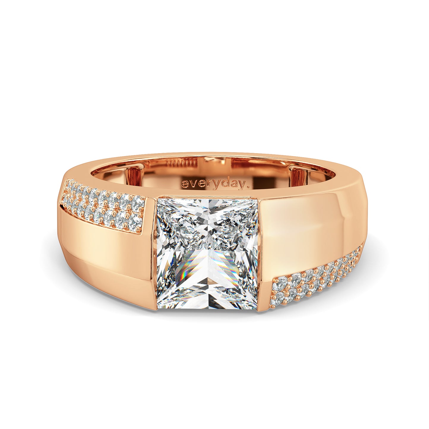 OLIVER PRINCESS CUT LAB GROWN DIAMOND SOLITAIRE WEDDING RING WITH STUDDED DIAMONDS, GOLD