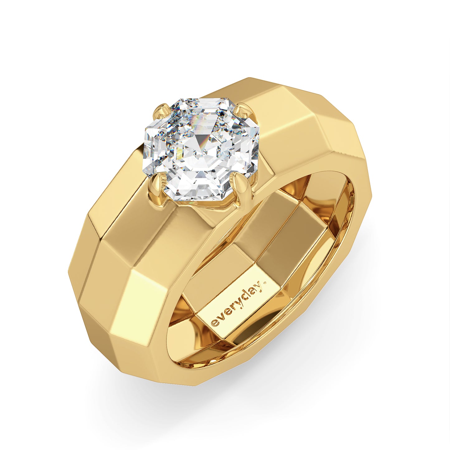 FRANCIS ASSCHER CUT LAB GROWN DIAMOND SOLITAIRE MULTI-DIMENSIONAL MEN'S RING, GOLD