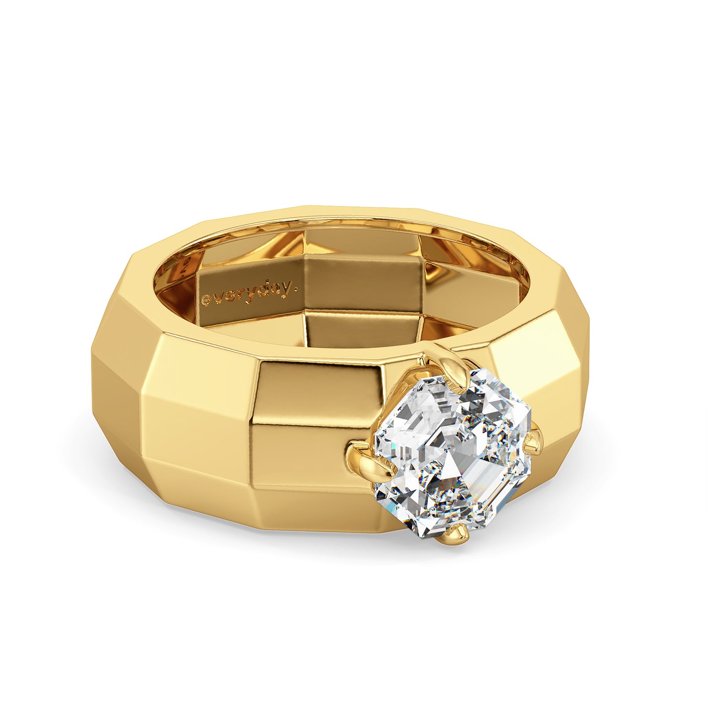 FRANCIS ASSCHER CUT LAB GROWN DIAMOND SOLITAIRE MULTI-DIMENSIONAL MEN'S RING, GOLD