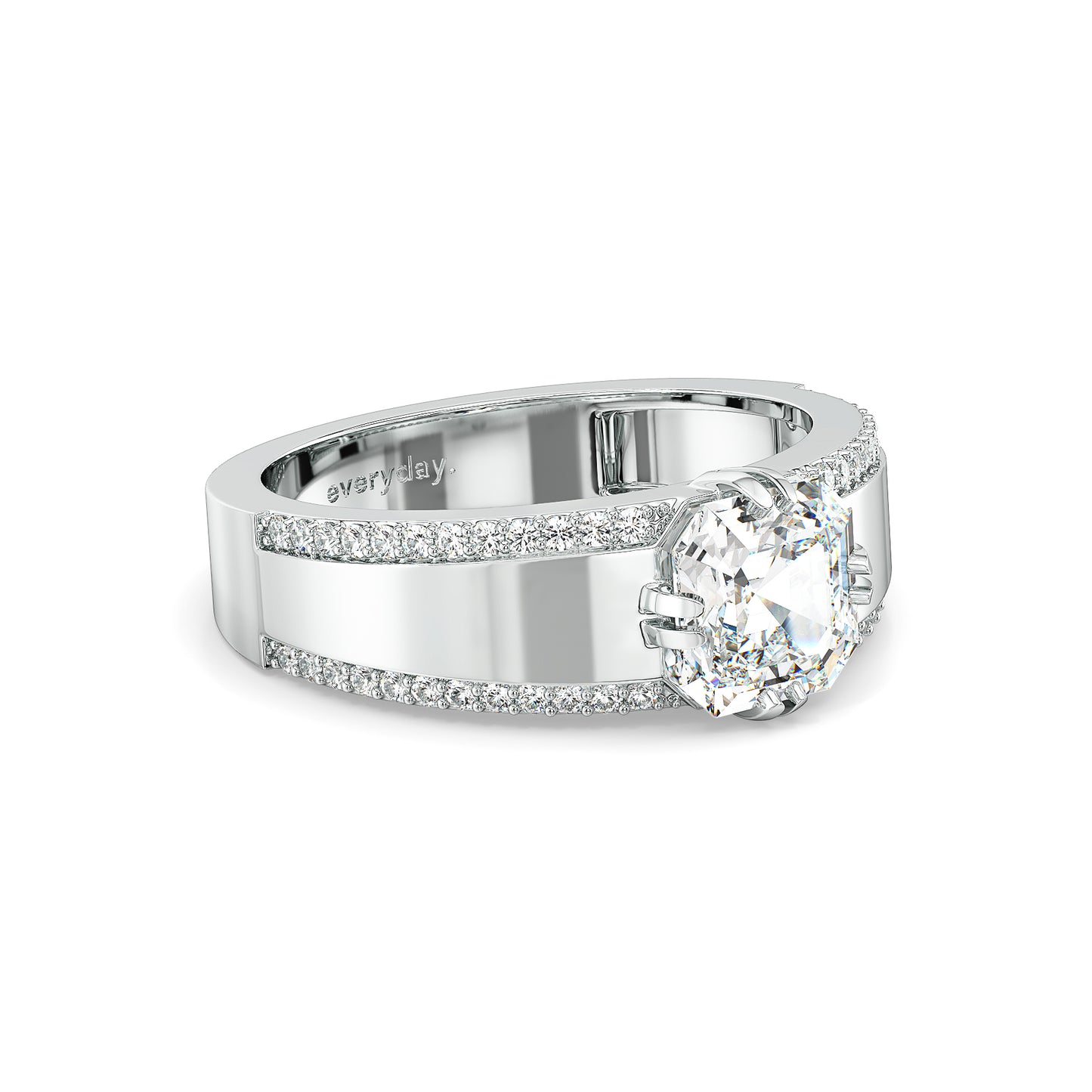 FRANCIS ASSCHER CUT LAB GROWN DIAMOND SOLITAIRE ENGAGEMENT RING WITH STUDDED DIAMONDS, GOLD