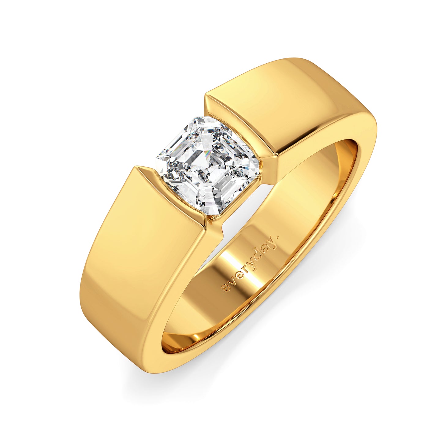 FRANCIS CLASSIC ASSCHER CUT LAB GROWN DIAMOND SOLITAIRE ENGAGEMENT MEN'S RING, GOLD