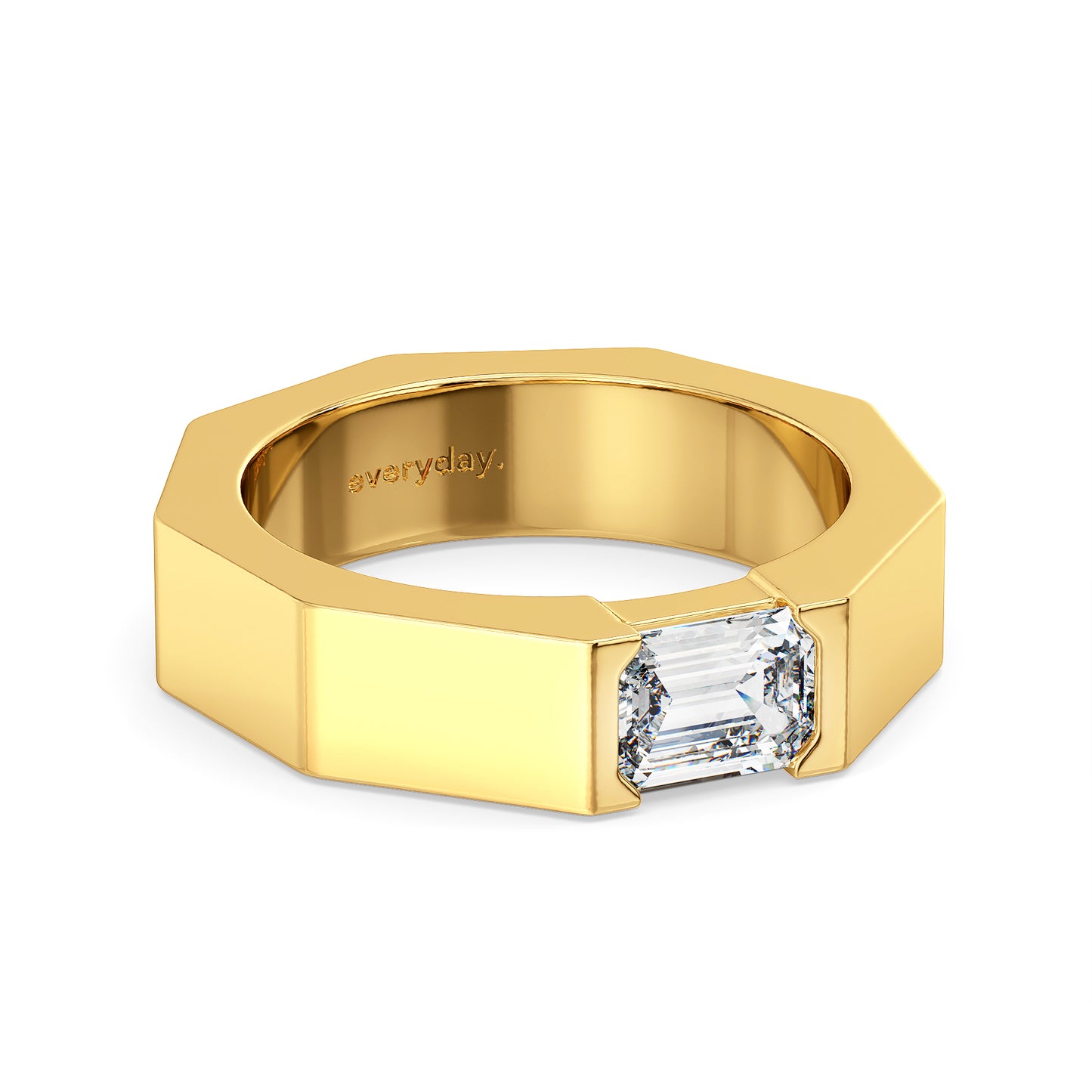 AMBROSE EMERALD CUT HALF BEZEL SET LAB GROWN DIAMOND SOLITAIRE WEDDING BAND, GOLD