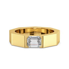 AMBROSE EMERALD CUT HALF BEZEL SET LAB GROWN DIAMOND SOLITAIRE WEDDING BAND, GOLD