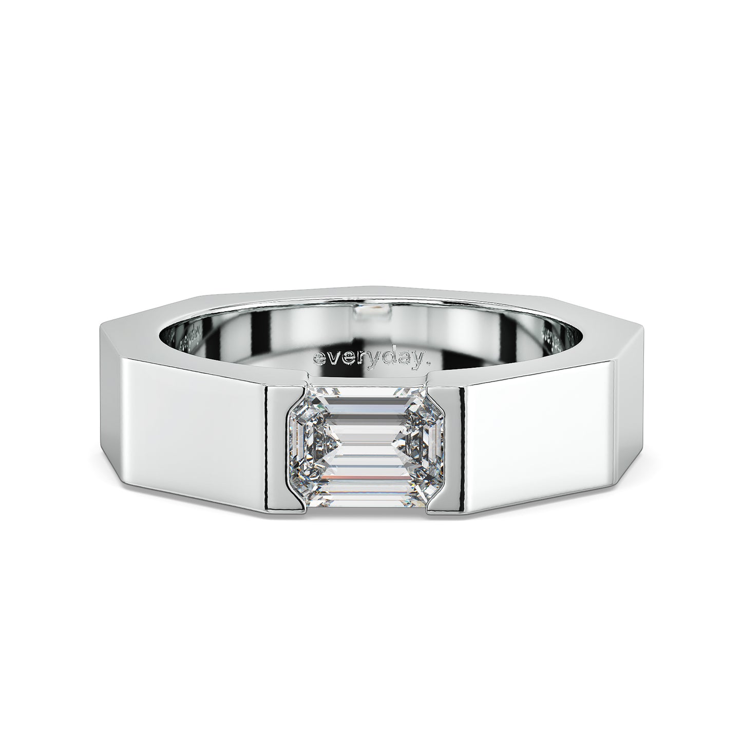 AMBROSE EMERALD CUT HALF BEZEL SET LAB GROWN DIAMOND SOLITAIRE WEDDING BAND, GOLD