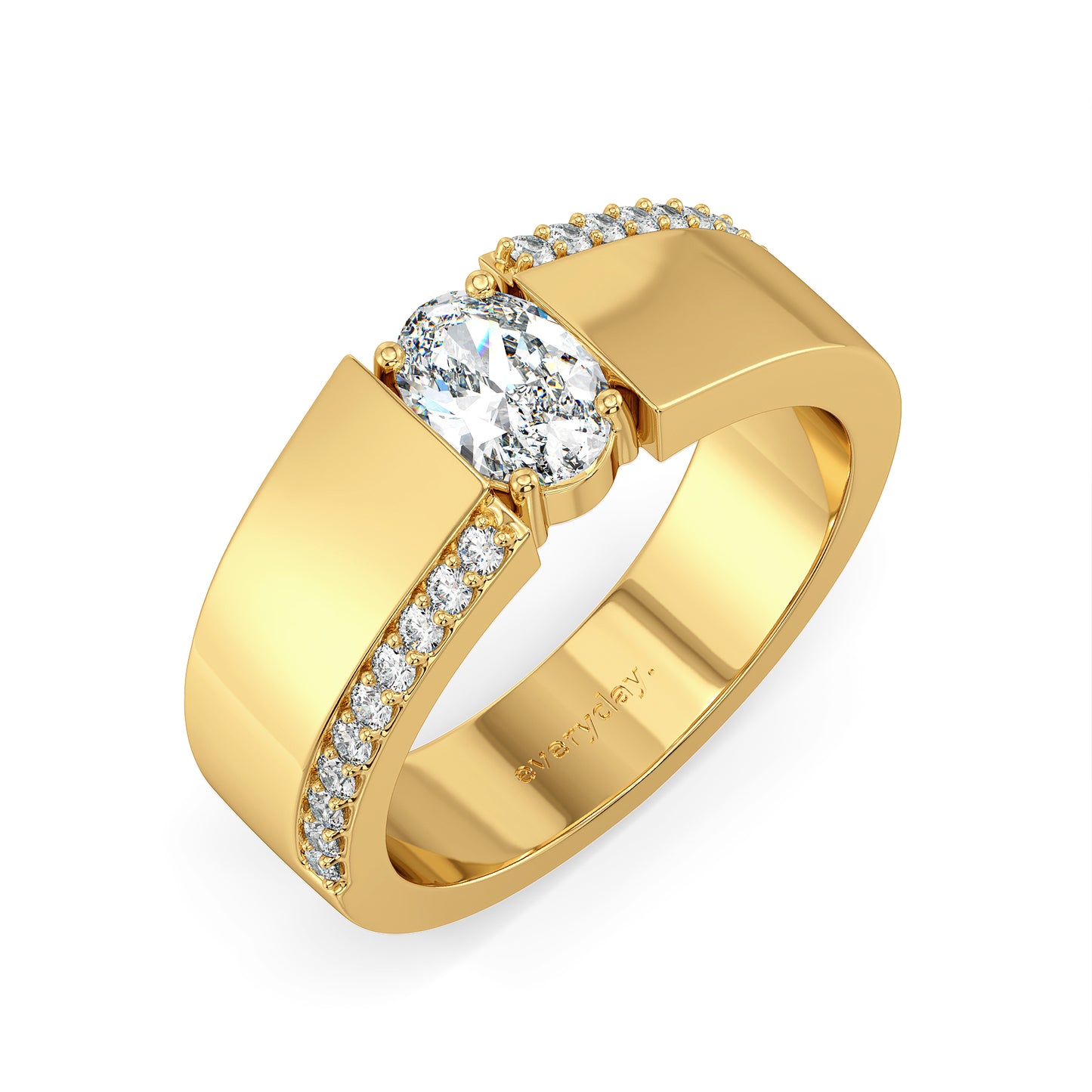 HENRY SEMI-STUDDED OVAL CUT LAB GROWN DIAMOND SOLITAIRE ENGAGEMENT MEN'S RING, GOLD