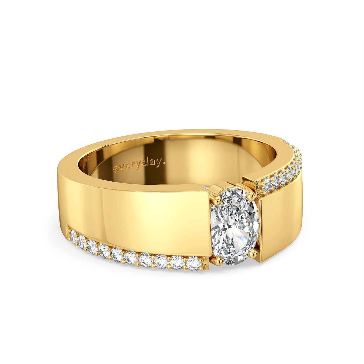 HENRY SEMI-STUDDED OVAL CUT LAB GROWN DIAMOND SOLITAIRE ENGAGEMENT MEN'S RING, GOLD