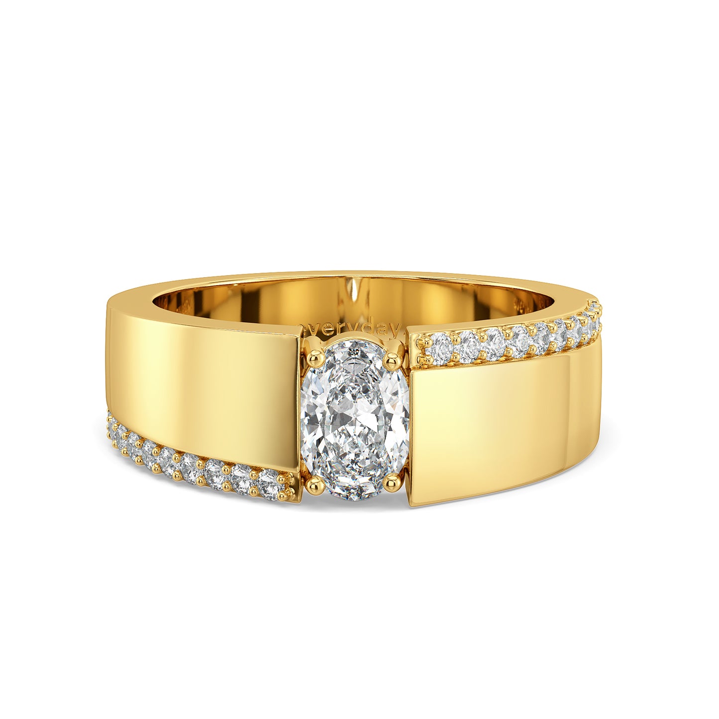 HENRY SEMI-STUDDED OVAL CUT LAB GROWN DIAMOND SOLITAIRE ENGAGEMENT MEN'S RING, GOLD