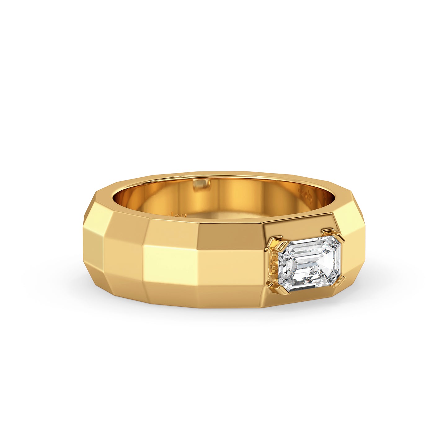 AMBROSE EMERALD CUT LAB GROWN DIAMOND SOLIATIRE MULTI-DIMENSIONAL ENGAGEMENT RING, GOLD