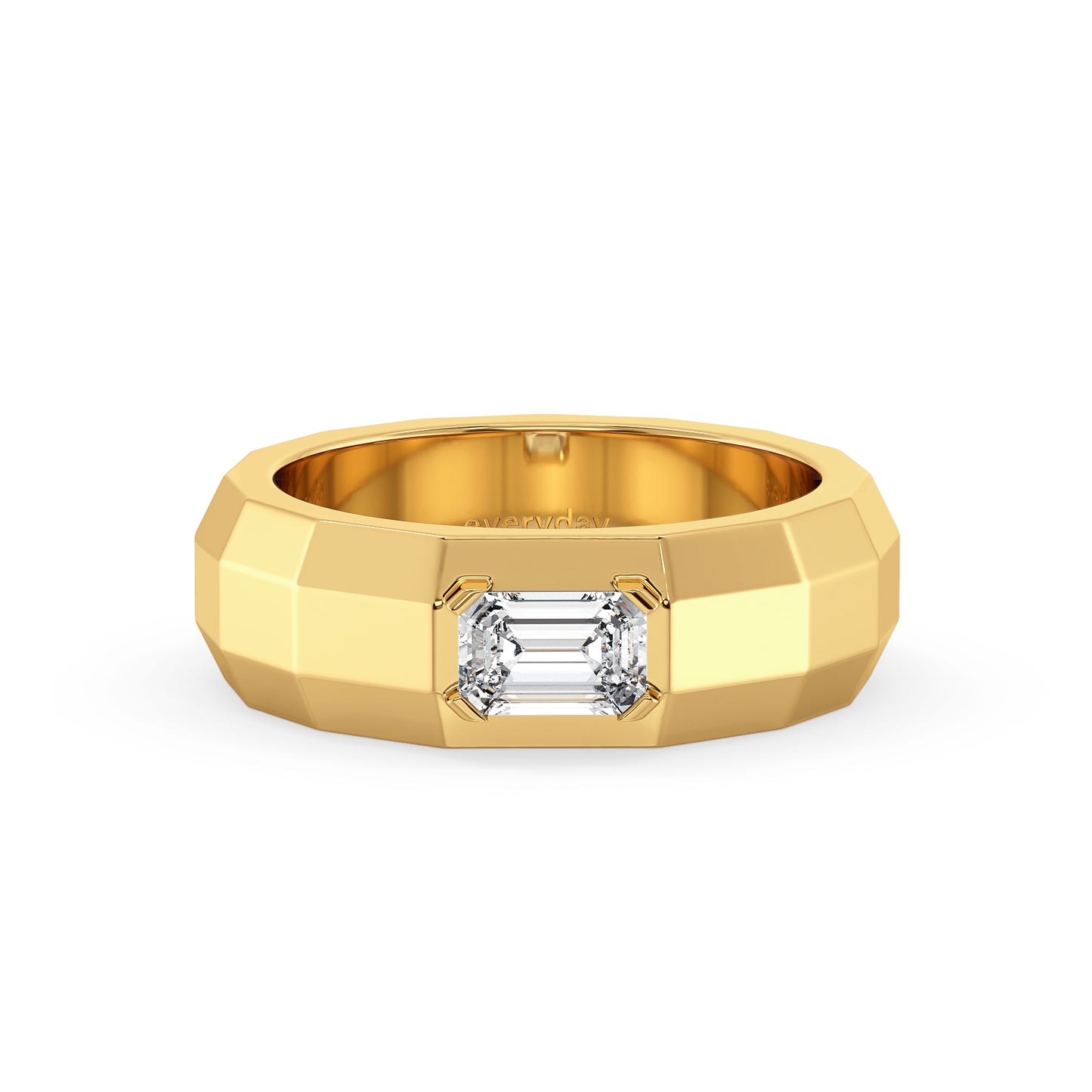 AMBROSE EMERALD CUT LAB GROWN DIAMOND SOLIATIRE MULTI-DIMENSIONAL ENGAGEMENT RING, GOLD