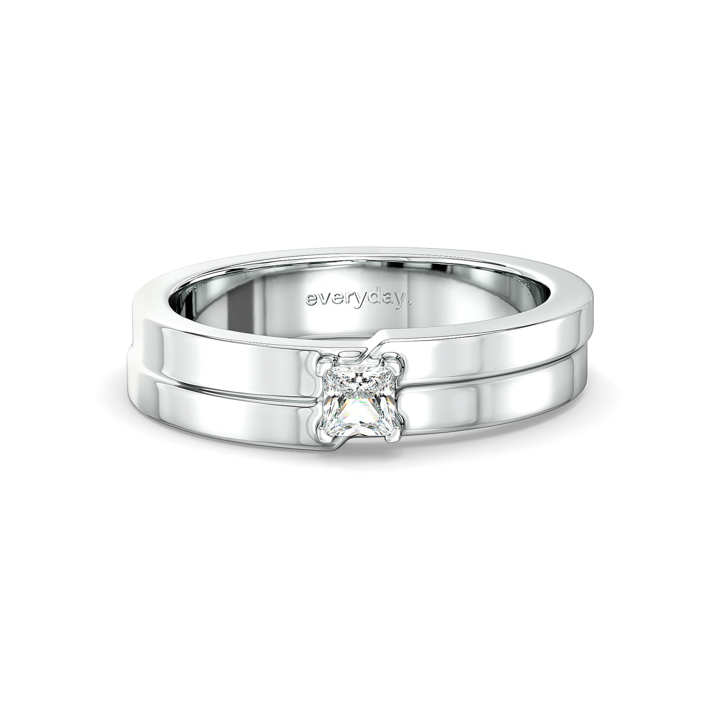 OLIVER PRINCESS CUT LAB GROWN DIAMOND SET ON A LAYERED WEDDING BAND, GOLD