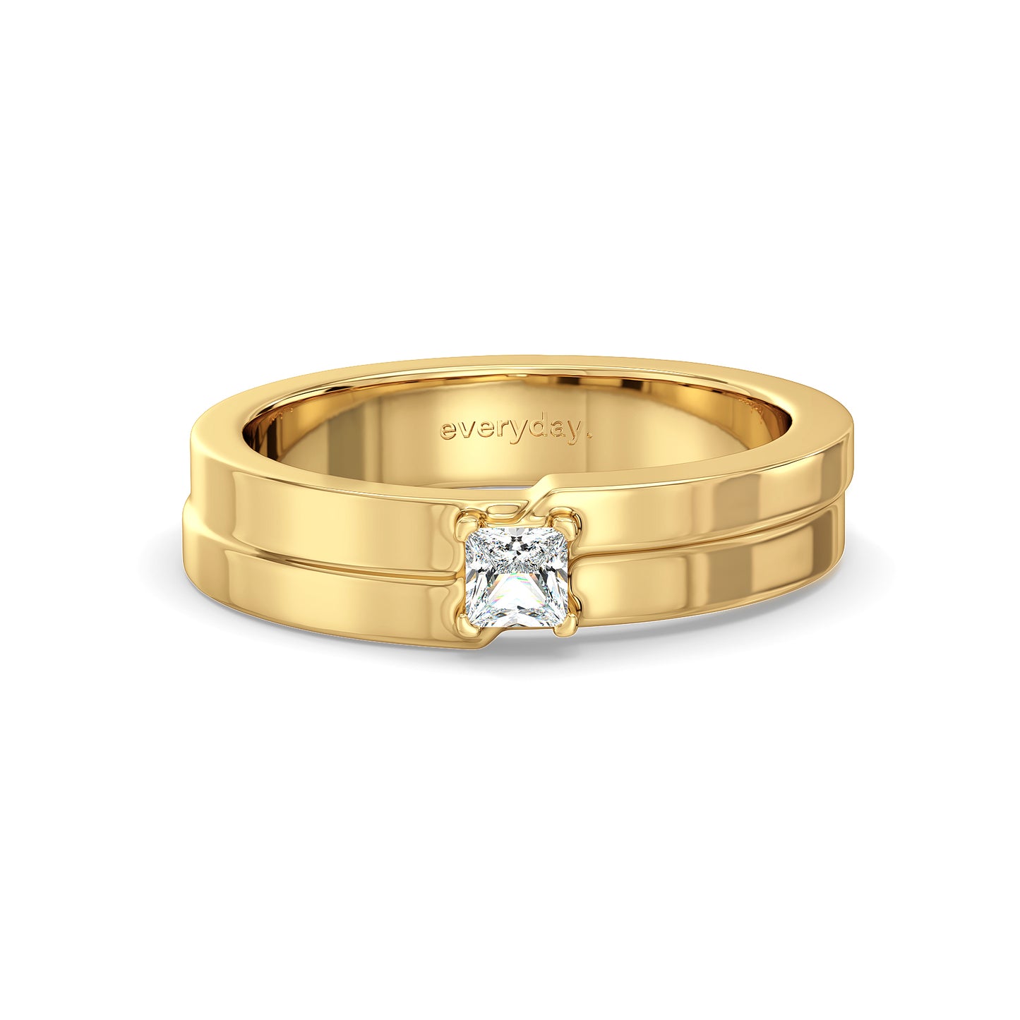 OLIVER PRINCESS CUT LAB GROWN DIAMOND SET ON A LAYERED WEDDING BAND, GOLD