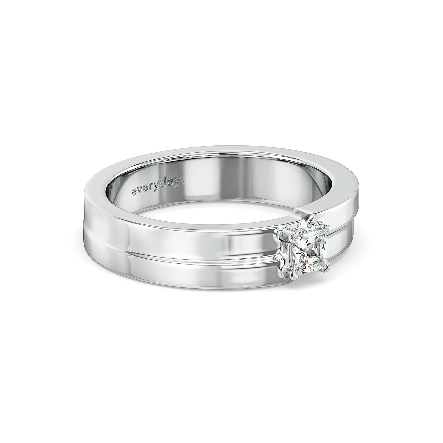 OLIVER PRINCESS CUT LAB GROWN DIAMOND SET ON A LAYERED WEDDING BAND, GOLD