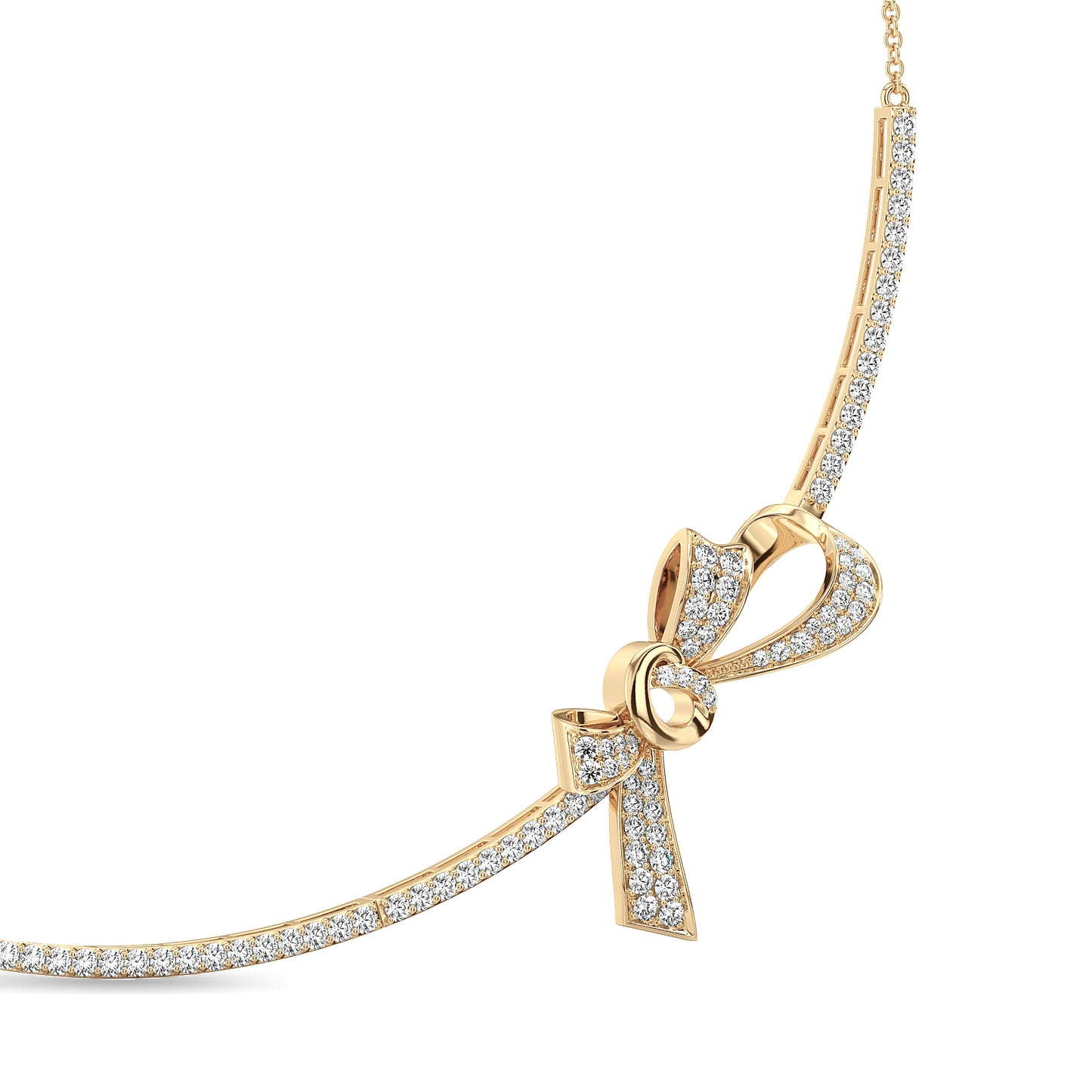 HEATHER ROUND CUT LAB GROWN DIAMOND STUDDED TRENDING BOW NECKLACE, GOLD