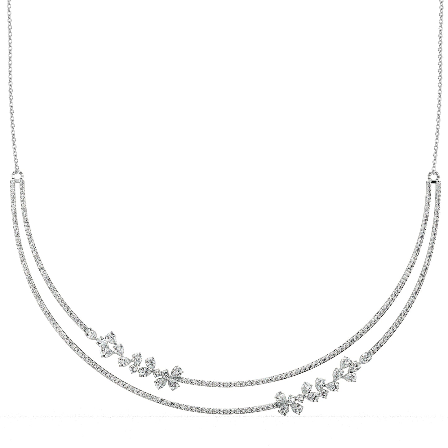 MARGUERITE PEAR AND ROUND CUT LAB GROWN DIAMOND ELEVATED STATEMENT NECKLACE, GOLD