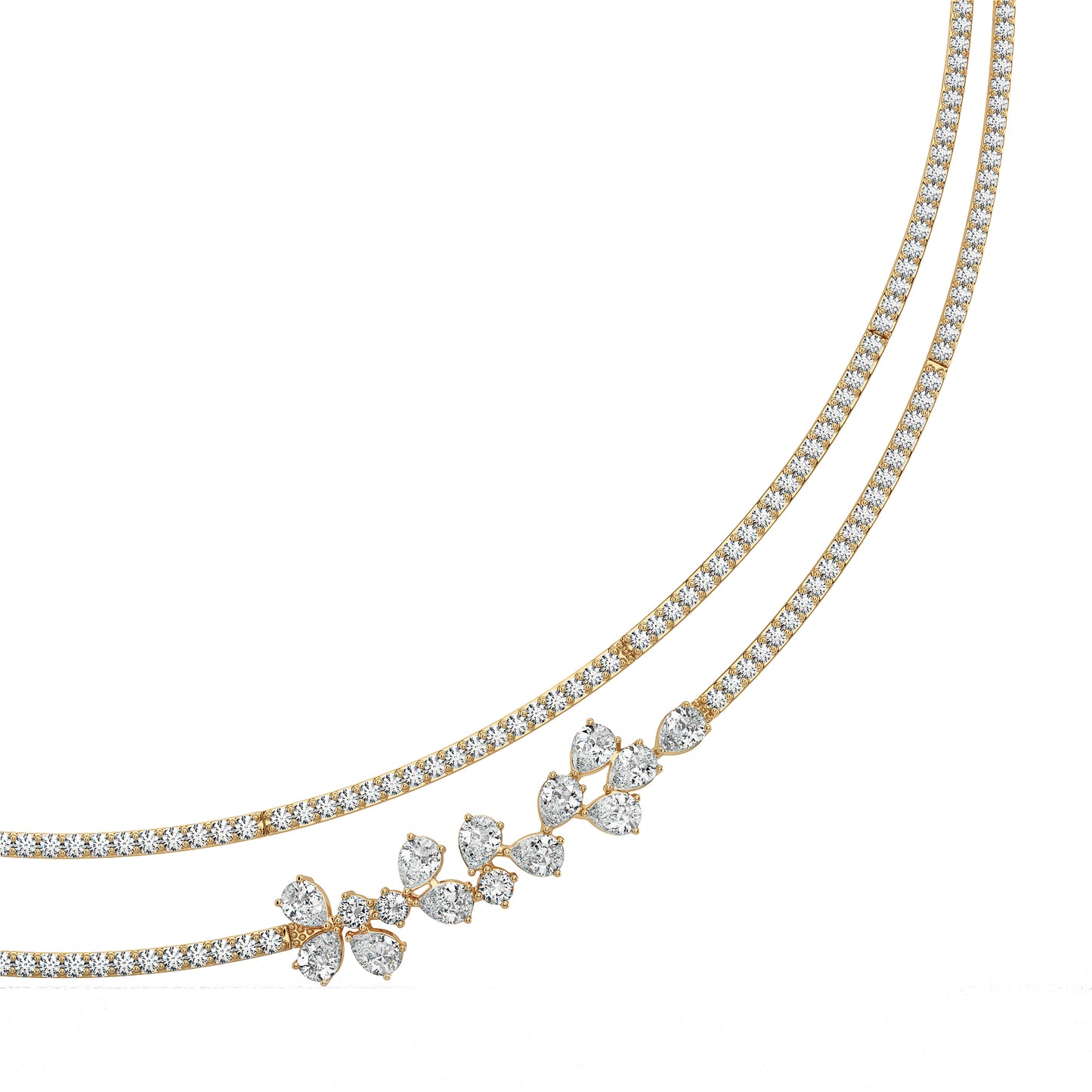 MARGUERITE PEAR AND ROUND CUT LAB GROWN DIAMOND ELEVATED STATEMENT NECKLACE, GOLD