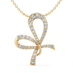 HEATHER ROUND CUT LAB GROWN DIAMOND STUDDED TRENDING BOW PENDANT, GOLD