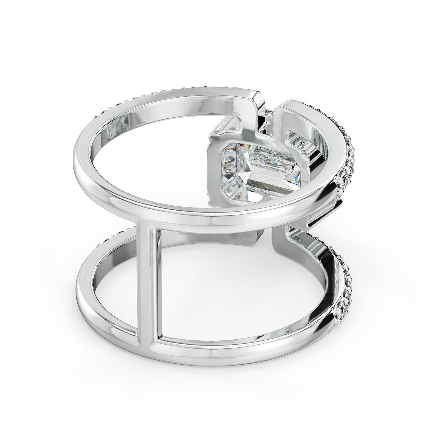 IRIS ELEVATED RADIANT CUT LAB GROWN DIAMOND SOLITAIRE STUDDED COCKTAIL ENGAGEMENT RING, GOLD