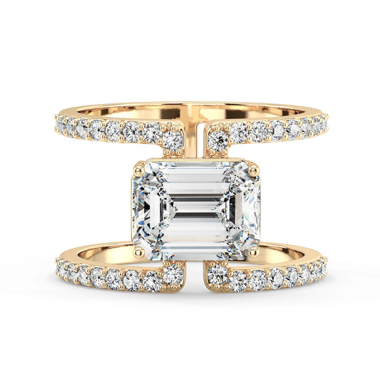 IRIS ELEVATED RADIANT CUT LAB GROWN DIAMOND SOLITAIRE STUDDED COCKTAIL ENGAGEMENT RING, GOLD