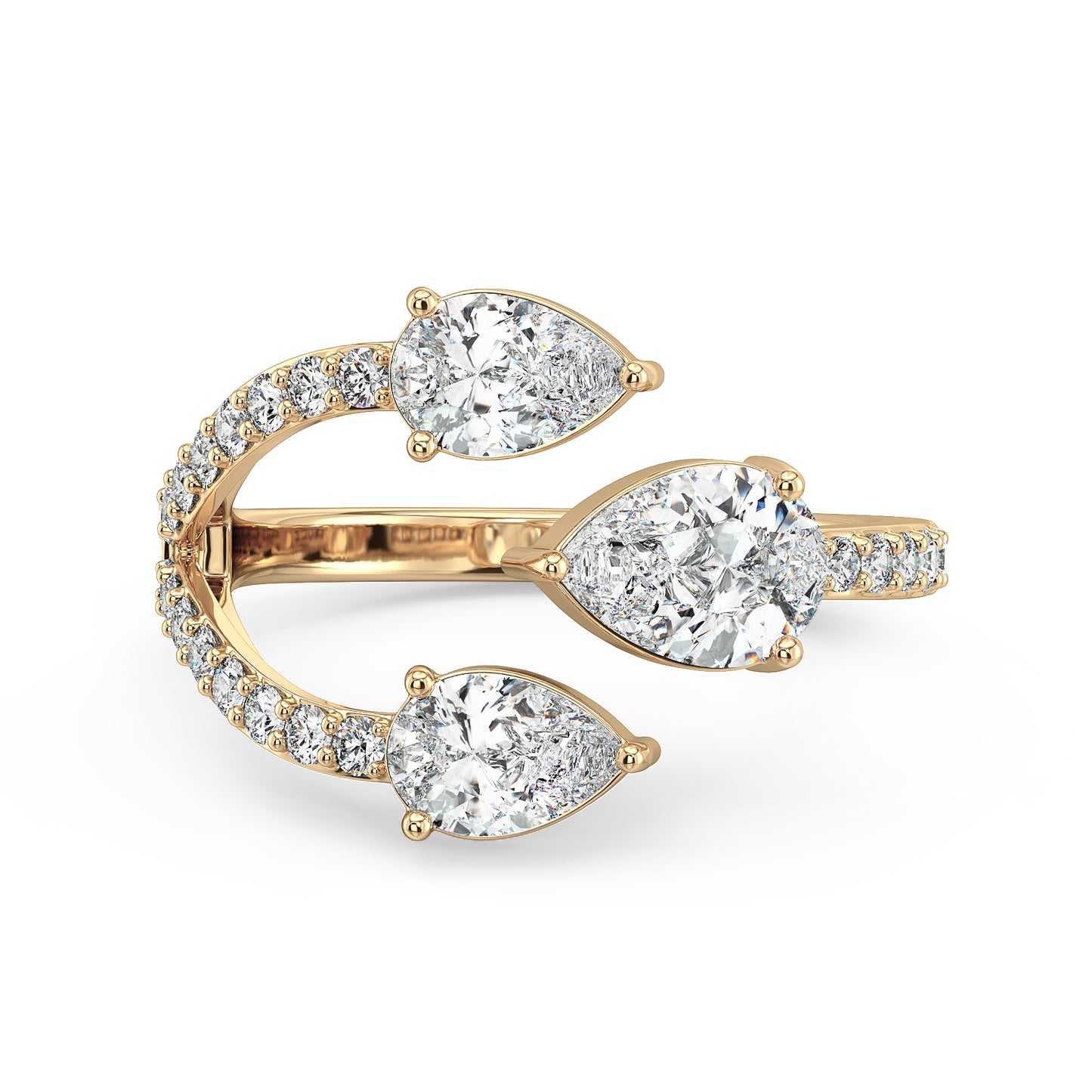 MARGUERITE PEAR CUT LAB GROWN DIAMOND STUDDED COCKTAIL ENGAGEMENT RING, GOLD