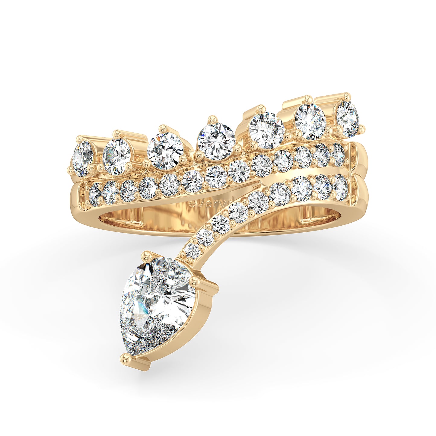 MARQUERITE PEAR AND ROUND CUT LAB GROWN DIAMOND ELEGANT ENGAGEMENT COCKTAIL RING, GOLD