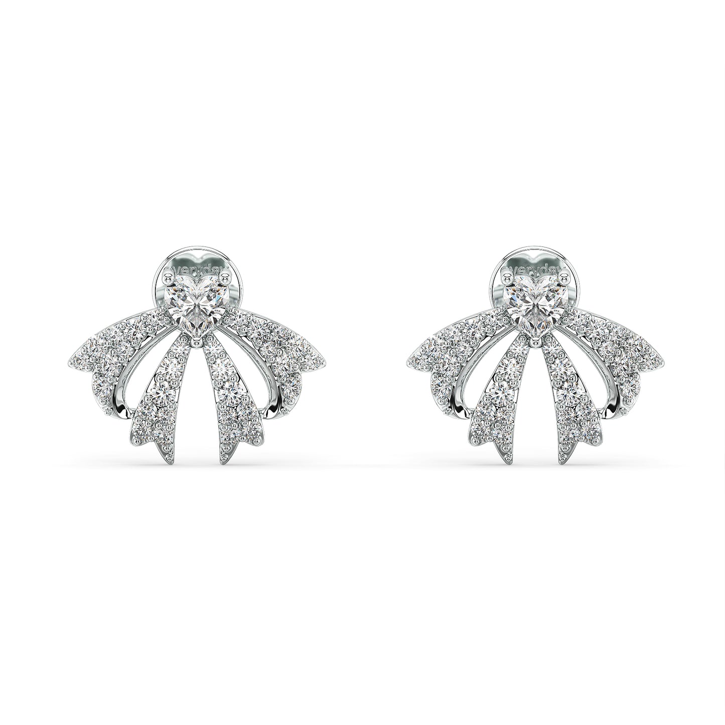 CLEMENCE VALENTINE LOVE HEART CUT LAB GROWN DIAMOND ON STUDDED BOW EAR STUDS, GOLD