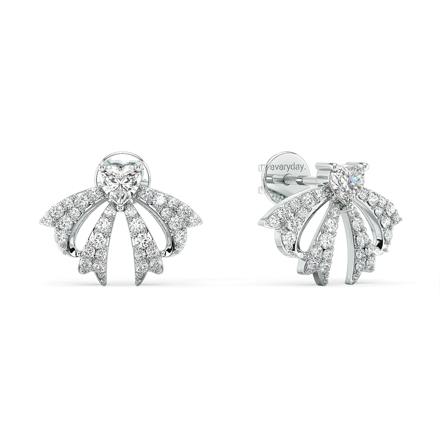 CLEMENCE VALENTINE LOVE HEART CUT LAB GROWN DIAMOND ON STUDDED BOW EAR STUDS, GOLD