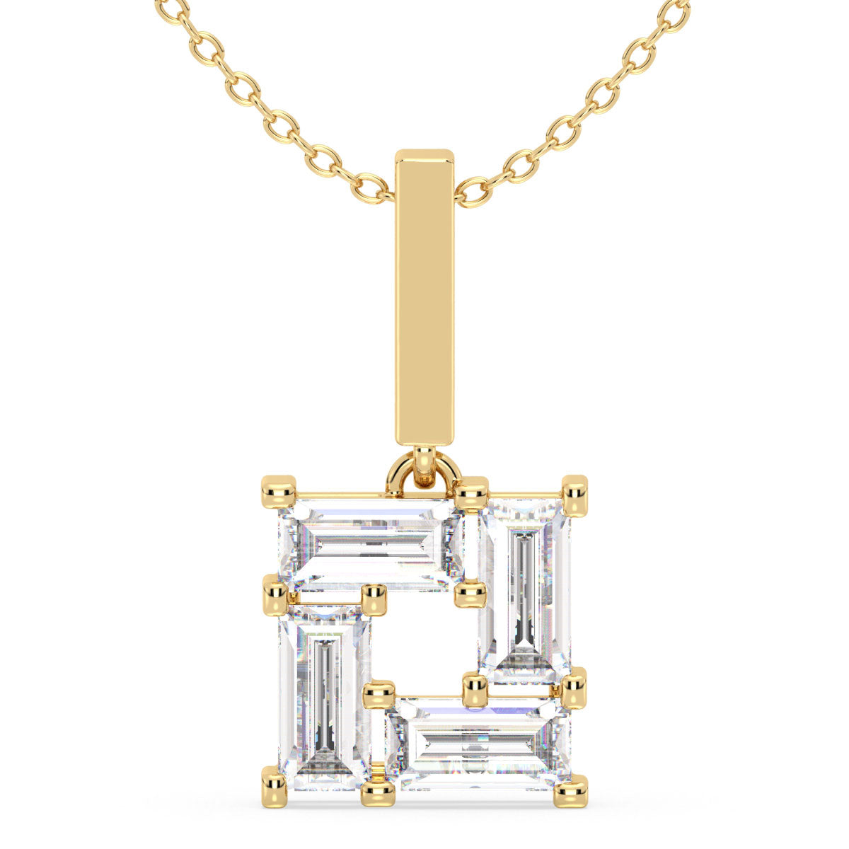 THEA BAGUETTE CUT LAB GROWN DIAMOND CUBIC PENDANT, GOLD