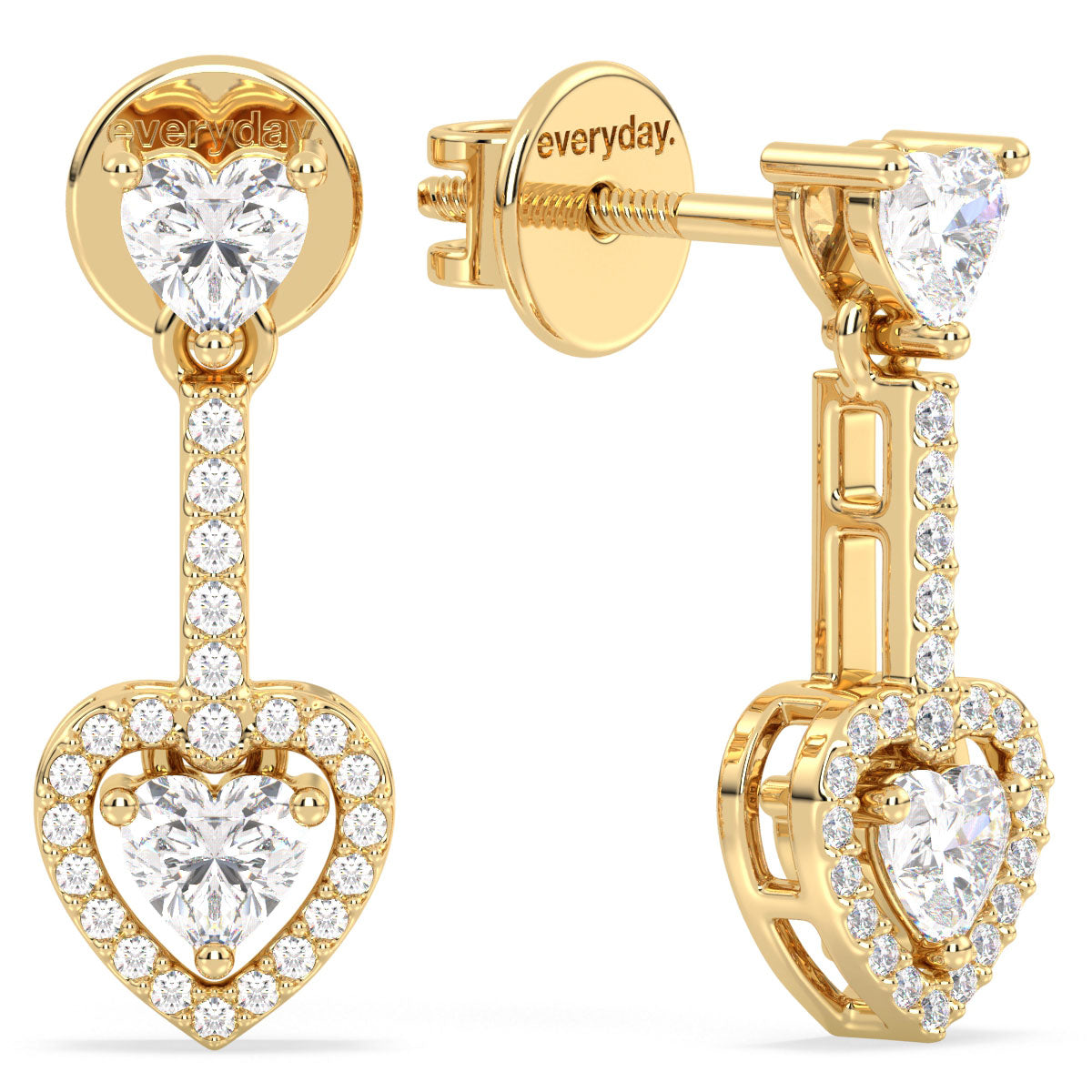 CLEMENCE HALO HEART CUT LAB GROWN DIAMOND DROP EARRINGS, GOLD