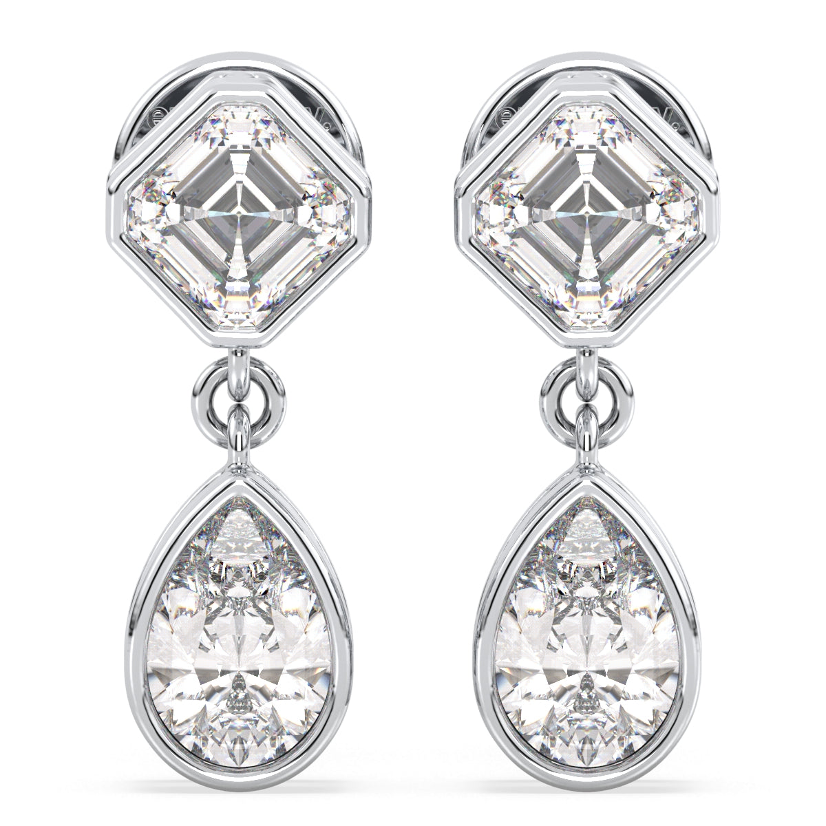 LILY BEZEL SET ASCHER AND PEAR CUT LAB GROWN DIAMOND ELEGANT DROPS, GOLD