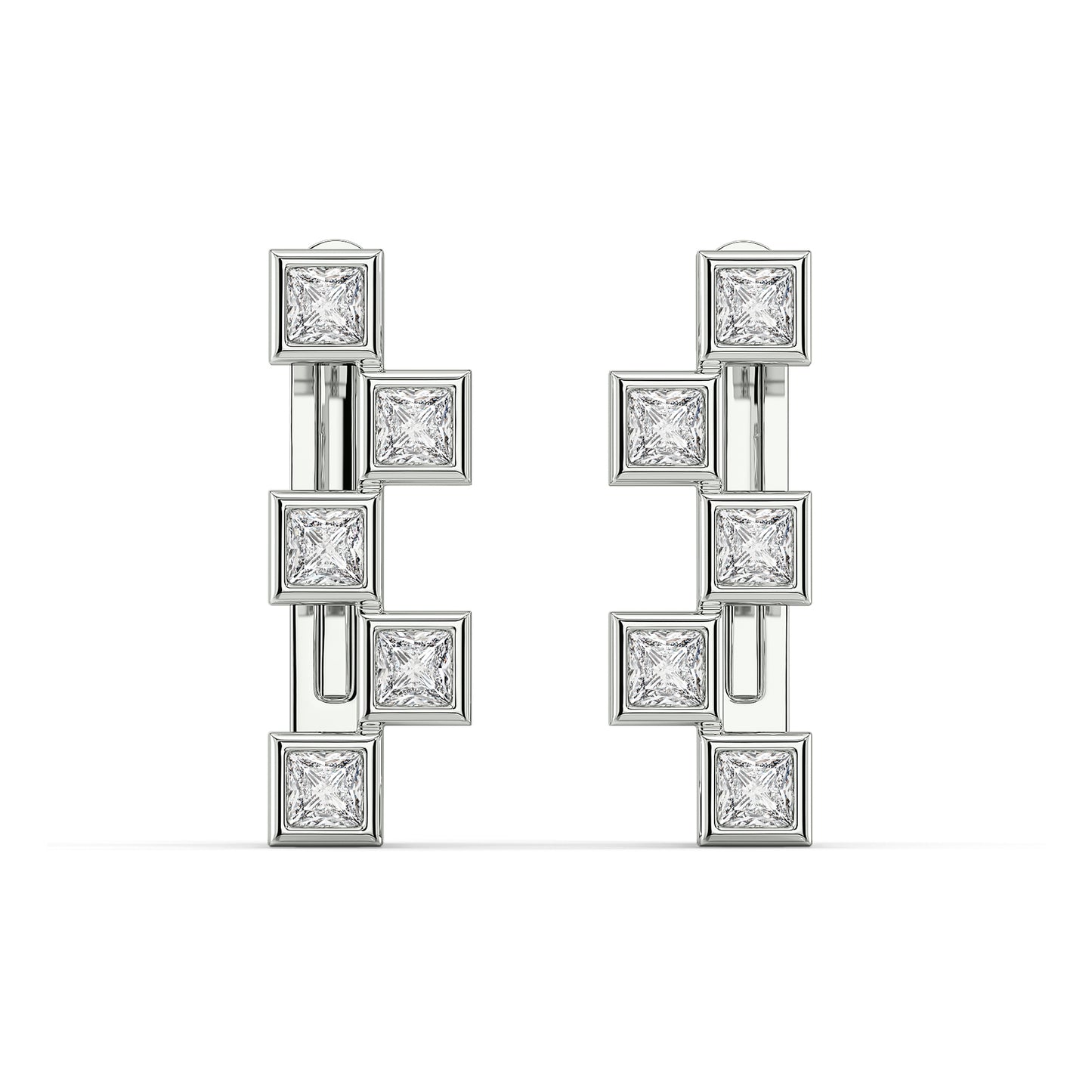 AZALEA BEZEL SET PRINCESS CUT LAB GROWN DIAMOND BOXY HUGGIES, GOLD