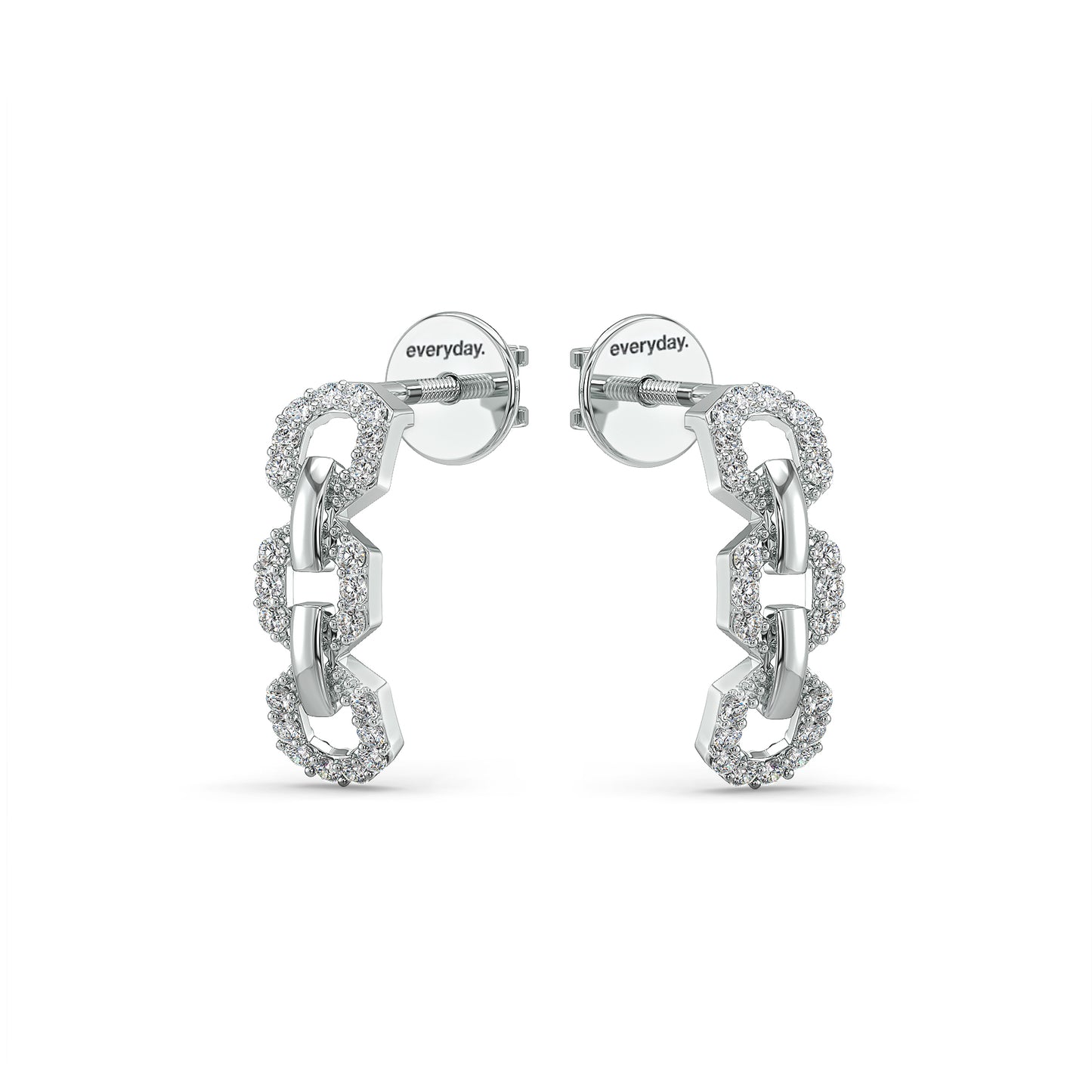 CLARETTE LAB GROWN DIAMOND STUDDED HEX LINKED HALF HOOPS, GOLD