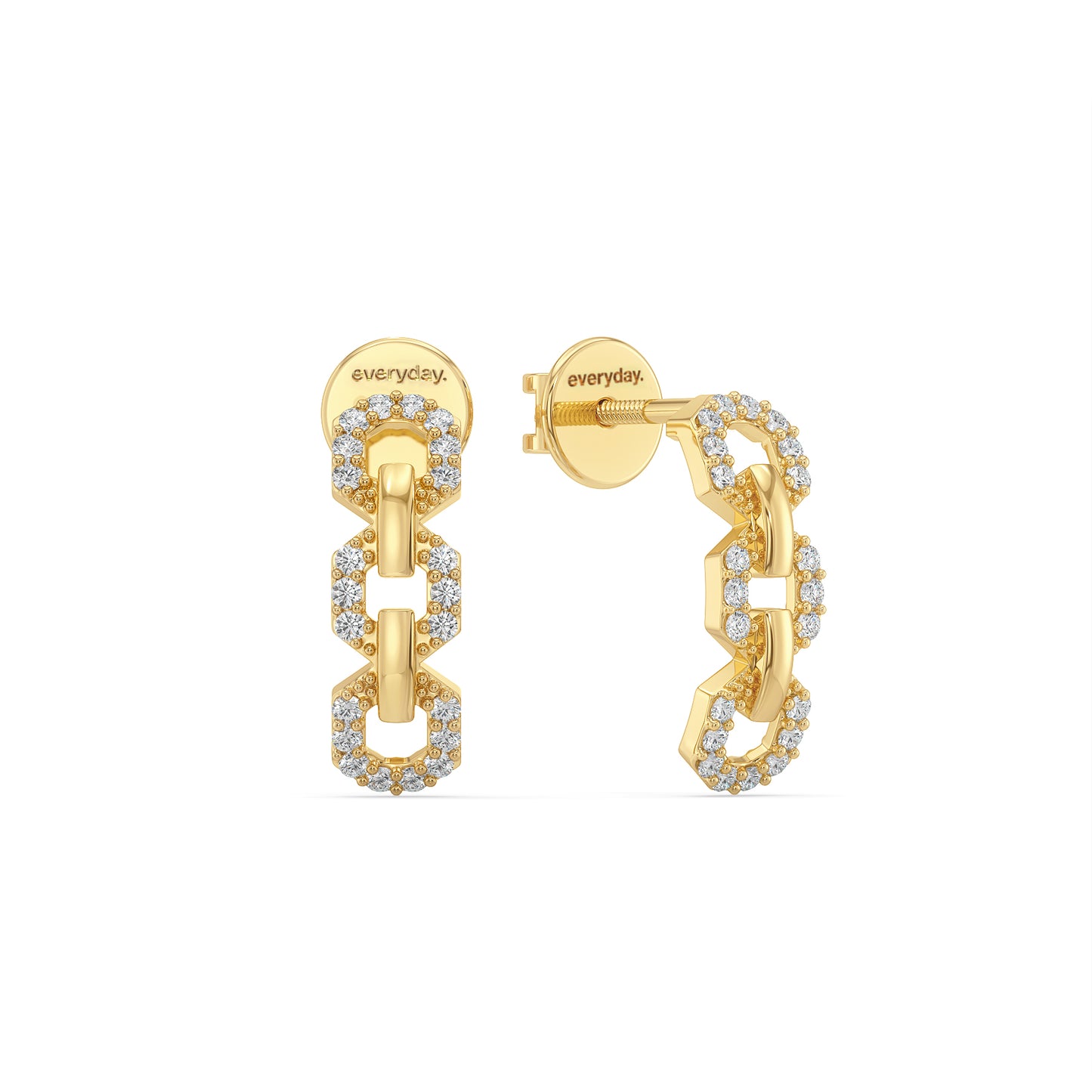 CLARETTE LAB GROWN DIAMOND STUDDED HEX LINKED HALF HOOPS, GOLD