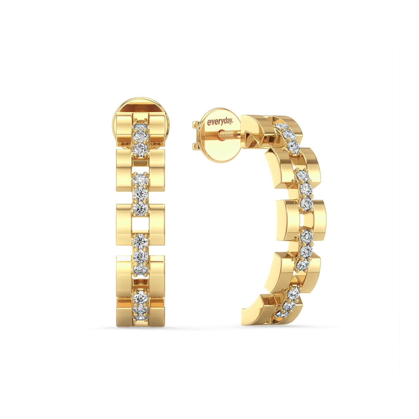 CLARETTE LAB GROWN DIAMOND RECTANGULAR STUDDED LINKED HALF HOOPS, GOLD