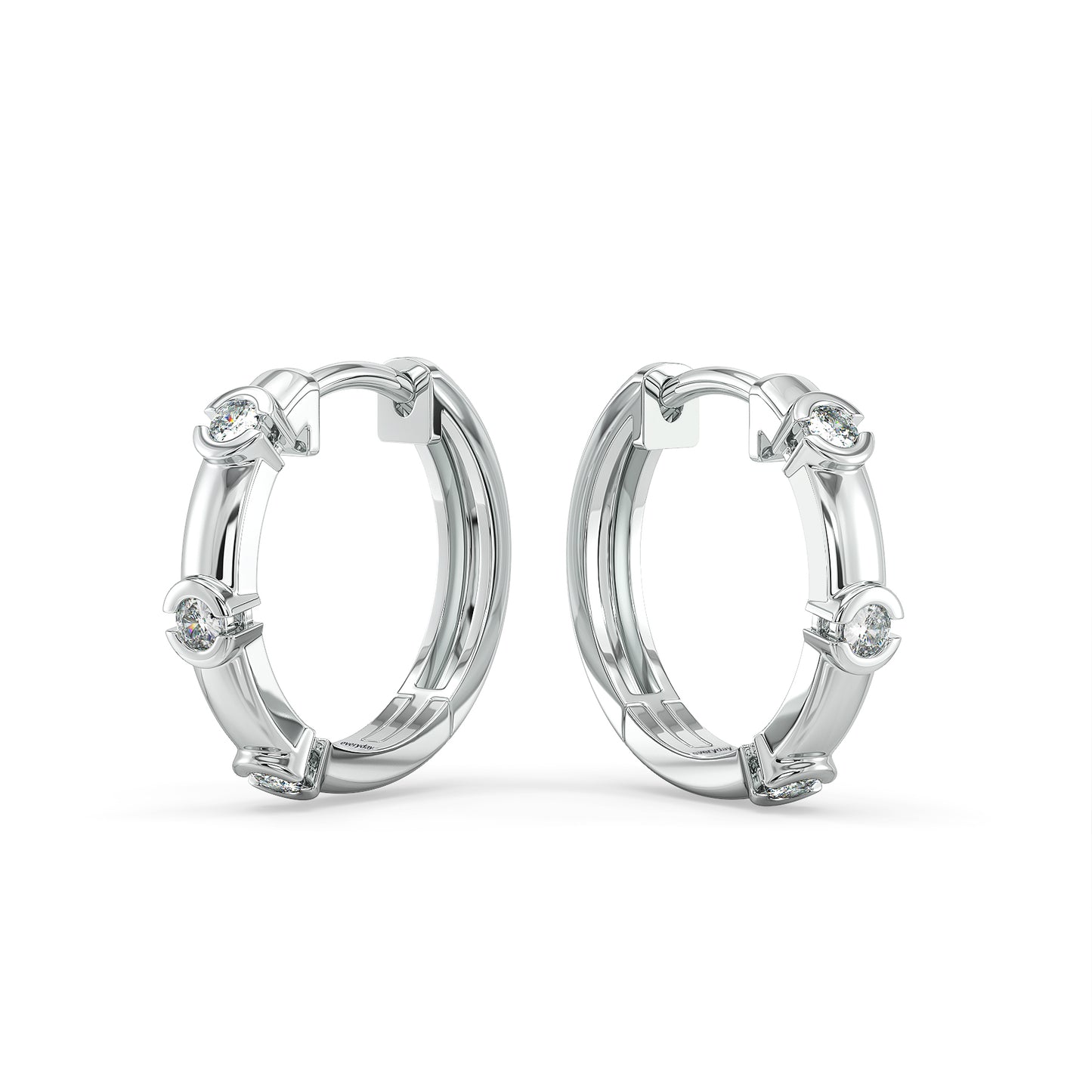 SOPHIA HALF BEZEL SET ROUND CUT LAB GROWN DIAMOND HOOPS, GOLD