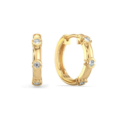 SOPHIA HALF BEZEL SET ROUND CUT LAB GROWN DIAMOND HOOPS, GOLD