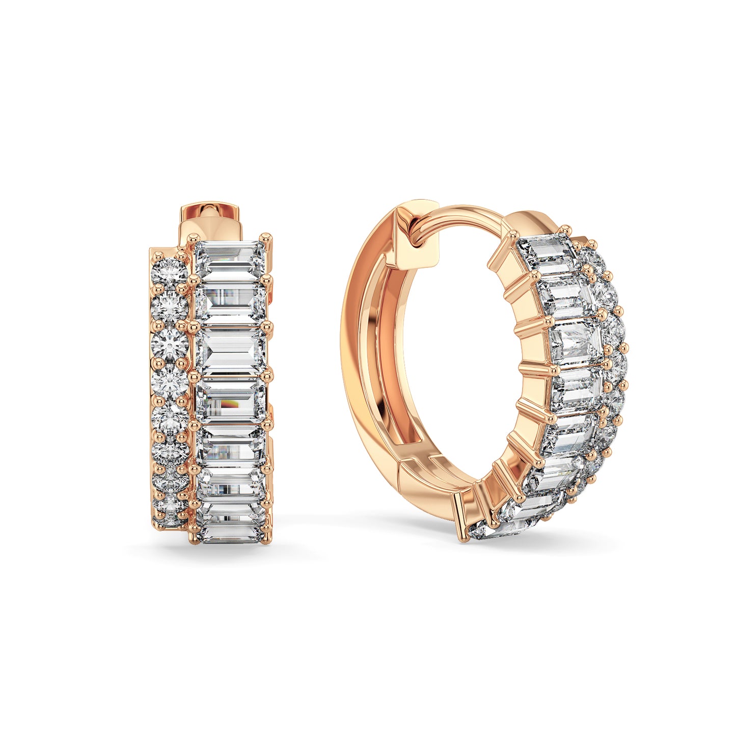 DAMAS DOUBLE ROW BAGUETTE AND ROUND CUT LAB GROWN DIAMOND HUGGIES, GOLD