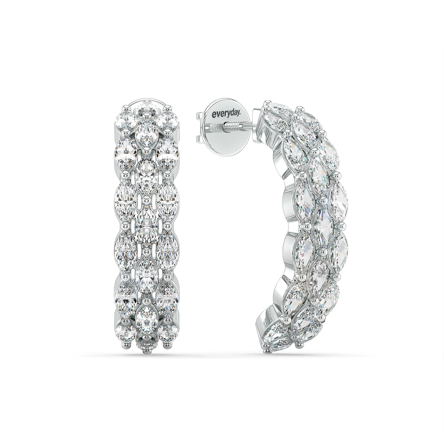 LILETTA TRIPLE ROW MARQUISE CUT LAB GROWN DIAMOND HALF HUGGIES, GOLD