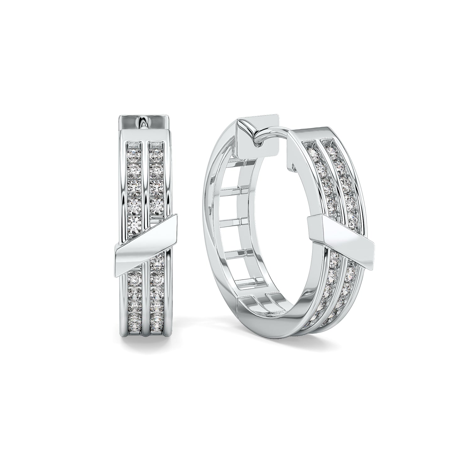 SOPHIA DOUBLE ROW CHANNEL SET ROUND CUT LAB GROWN DIAMOND HUGGIES, GOLD