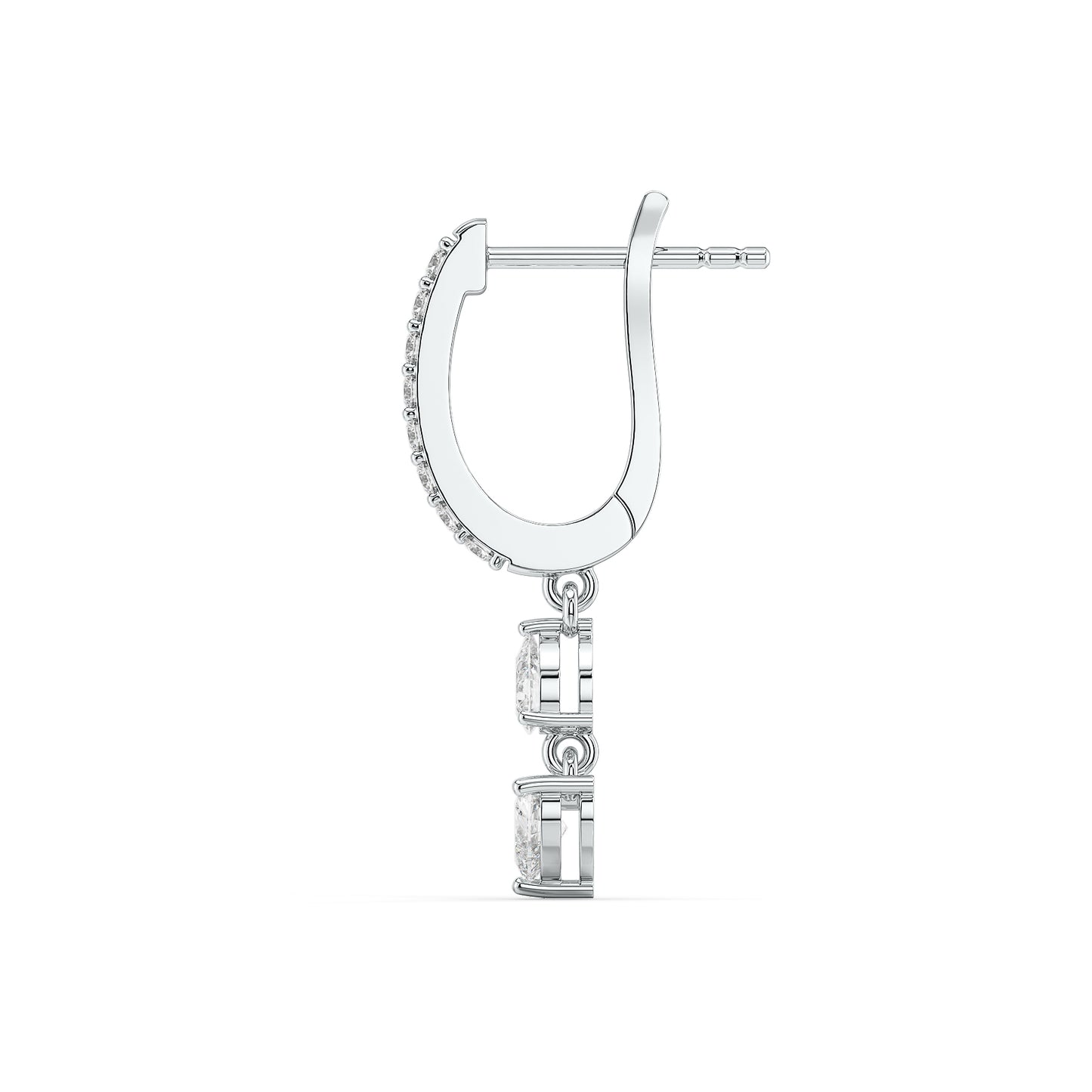 CLEMENCE VALENTINE LAB GROWN DIAMOND HEART AND PEAR CUT TWO-TIER CHARM STUDDED HUGGIES, GOLD