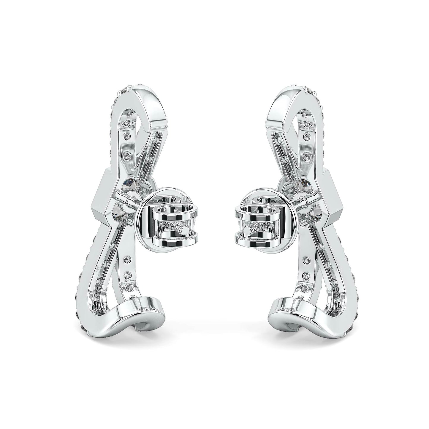 KATE BEZEL SET EMERALD CUT LAB GROWN DIAMOND STUDDED HOOPS IN A FANCY SETTING, GOLD
