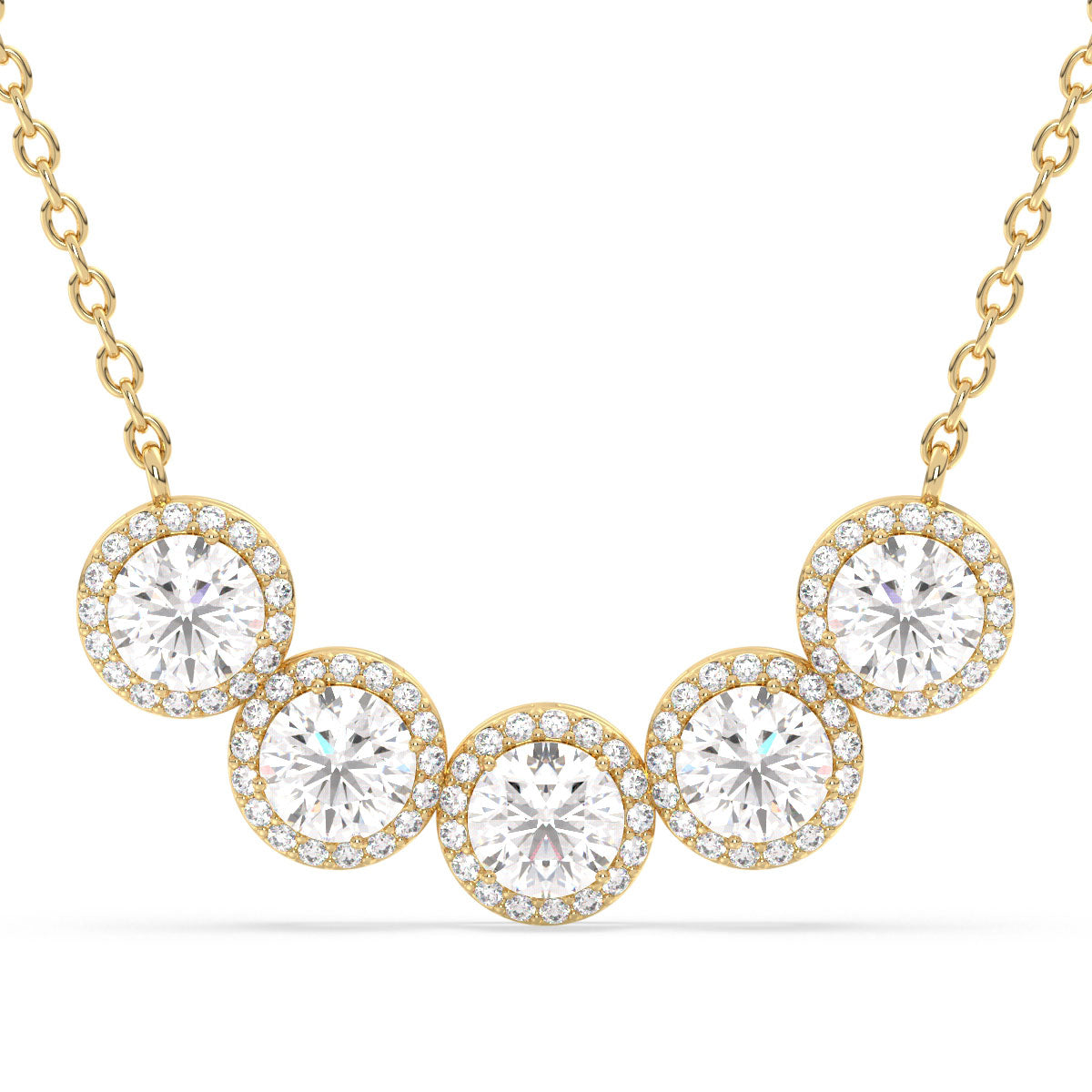 SOPHIA LAB GROWN DIAMOND HALO FIVE STONE ELEGANT STATEMENT NECKLACE, GOLD