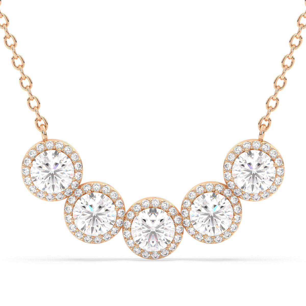 SOPHIA LAB GROWN DIAMOND HALO FIVE STONE ELEGANT STATEMENT NECKLACE, GOLD