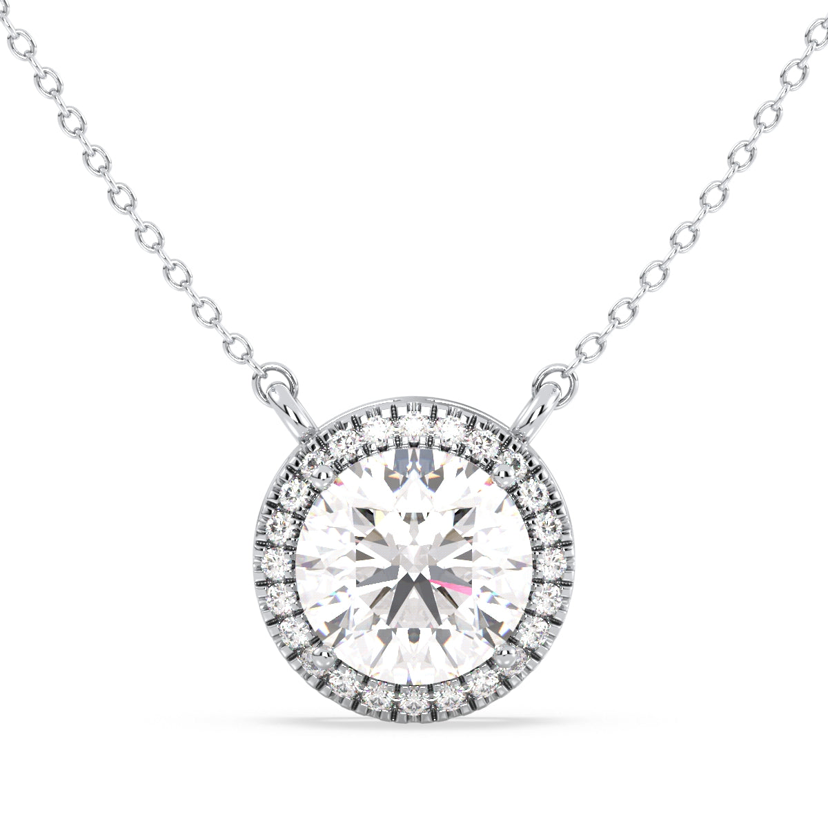 SOPHIA HALO ROUND CUT LAB GROWN DIAMOND SOLITAIRE, RIVIÈRE ELEGANT NECKLET, GOLD