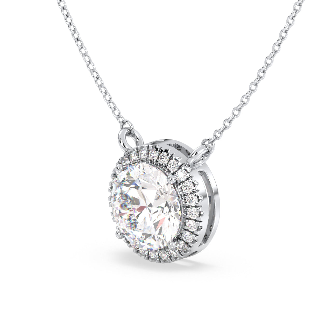 SOPHIA HALO ROUND CUT LAB GROWN DIAMOND SOLITAIRE, RIVIÈRE ELEGANT NECKLET, GOLD