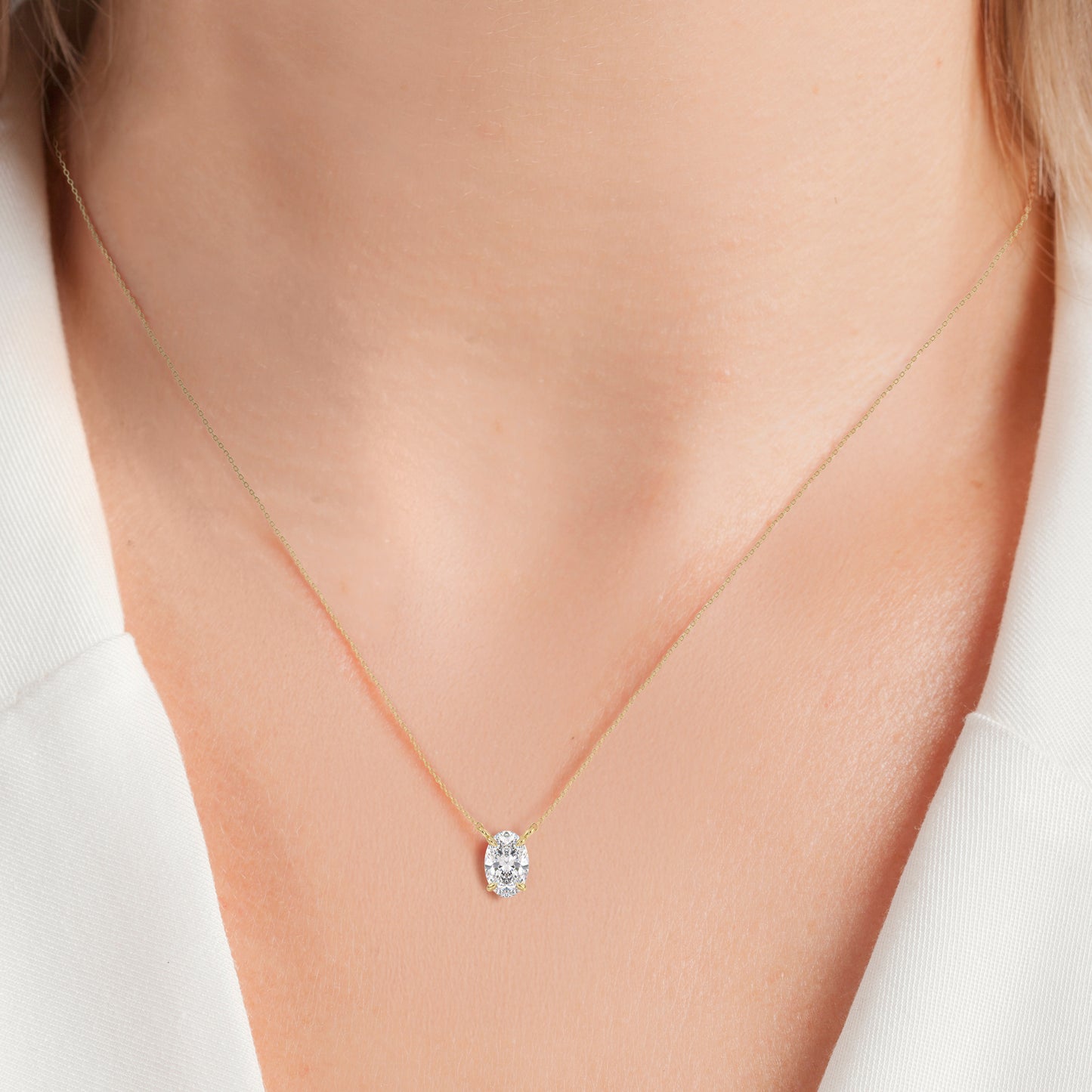 IRENE OVAL CUT LAB GROWN DIAMOND SOLITAIRE, RIVIÈRE NECKLET, GOLD