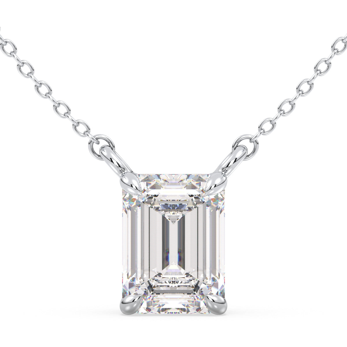 KATE EMERALD CUT LAB GROWN DIAMOND SOLITAIRE, RIVIÈRE NECKLET, GOLD