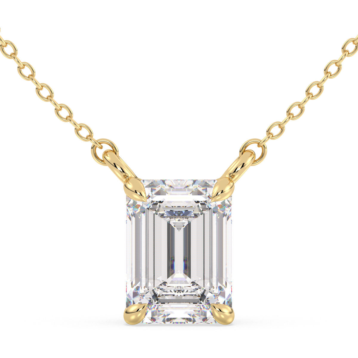 KATE EMERALD CUT LAB GROWN DIAMOND SOLITAIRE, RIVIÈRE NECKLET, GOLD