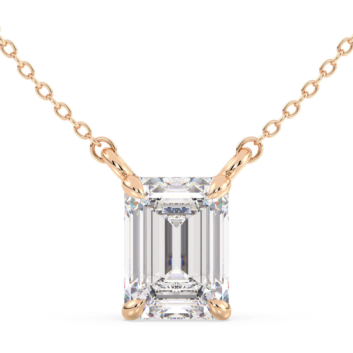 KATE EMERALD CUT LAB GROWN DIAMOND SOLITAIRE, RIVIÈRE NECKLET, GOLD